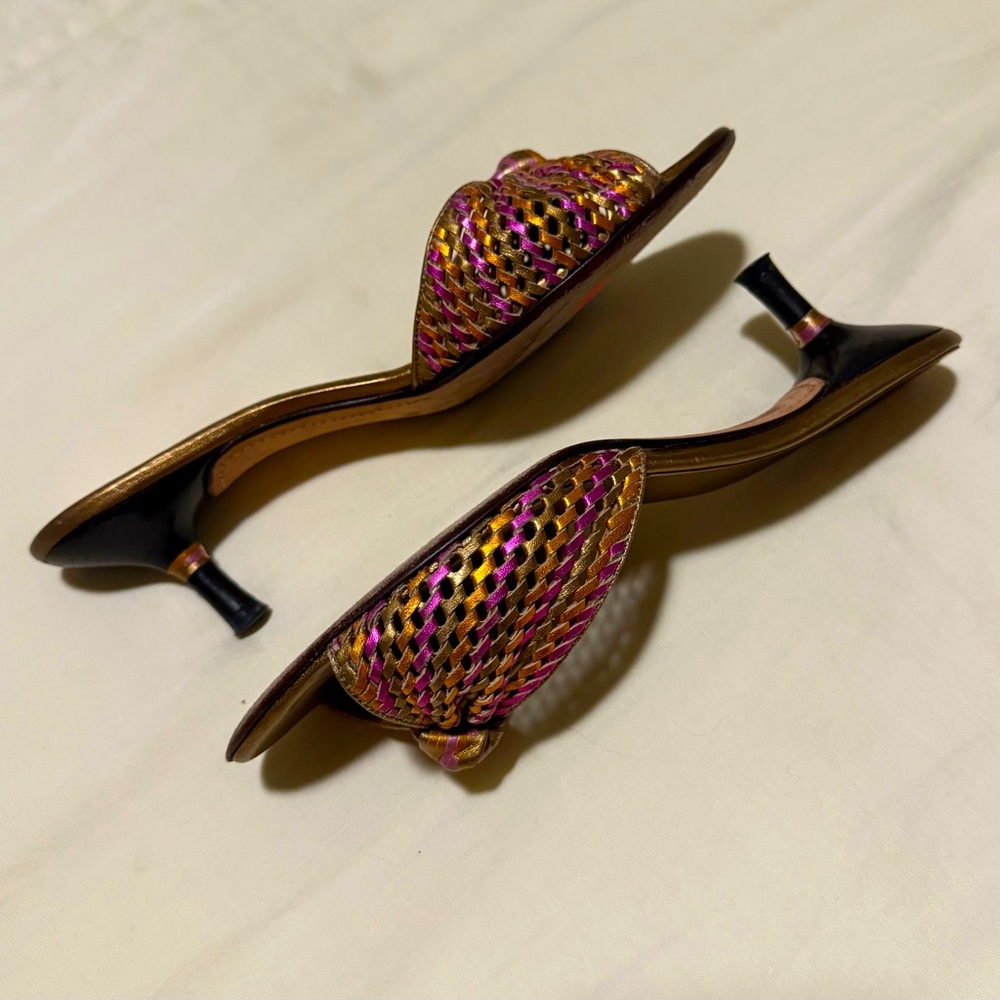 Cole Haan Metallic Gold and Purple Woven Sandals - Picture 3 of 3